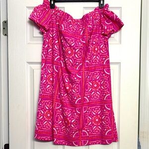 Vineyard Vines Pink Ruffled Off-Shoulder Sundress